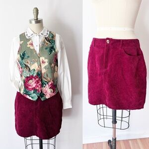 Corduroy Red Mini Skirt, High Waisted Preppy 90s Retro Academia, Wine Oxblood